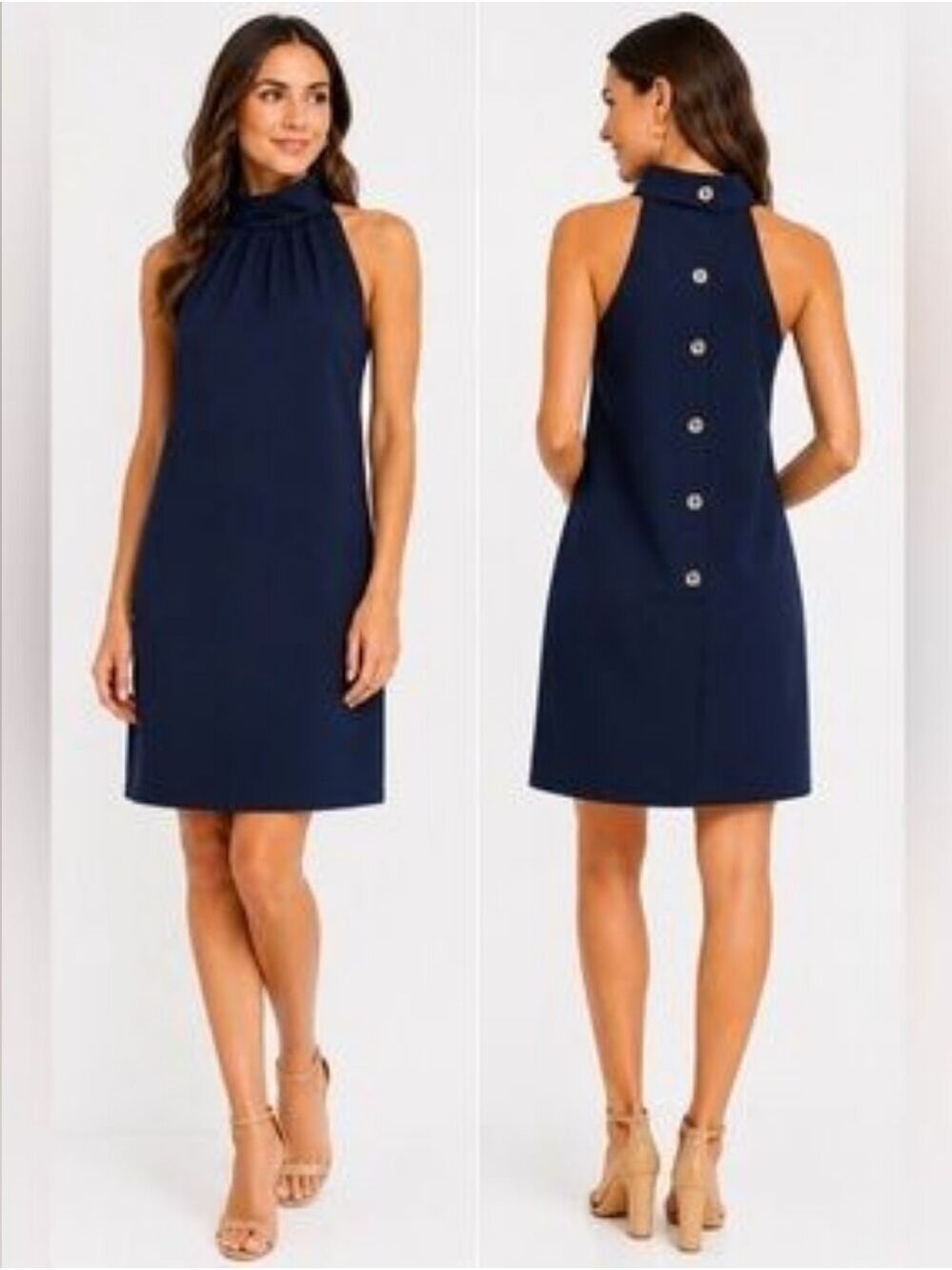 NWT Sail to Sable Navy Cowl Neck - Button Back Dress, Size M